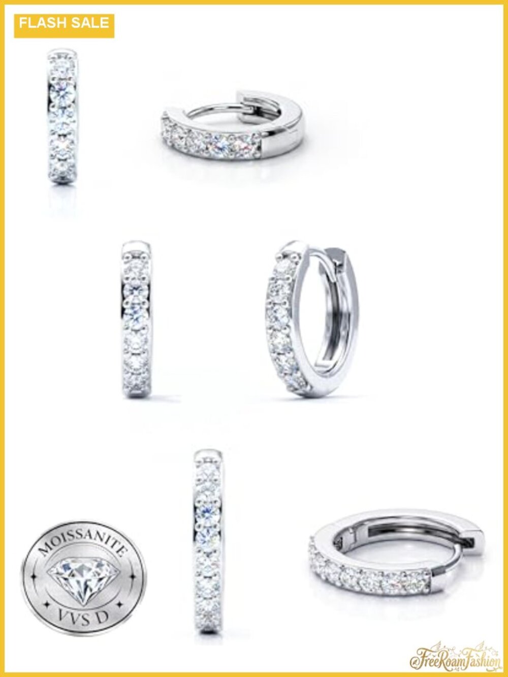 Moissanite Hoop Earrings for Women Sterling Silver Post VVS1 D Color